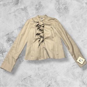 NWT Anne Klein Tan Ruffle Lined Blazer Jacket in Khaki Notting Hill style Sz 6